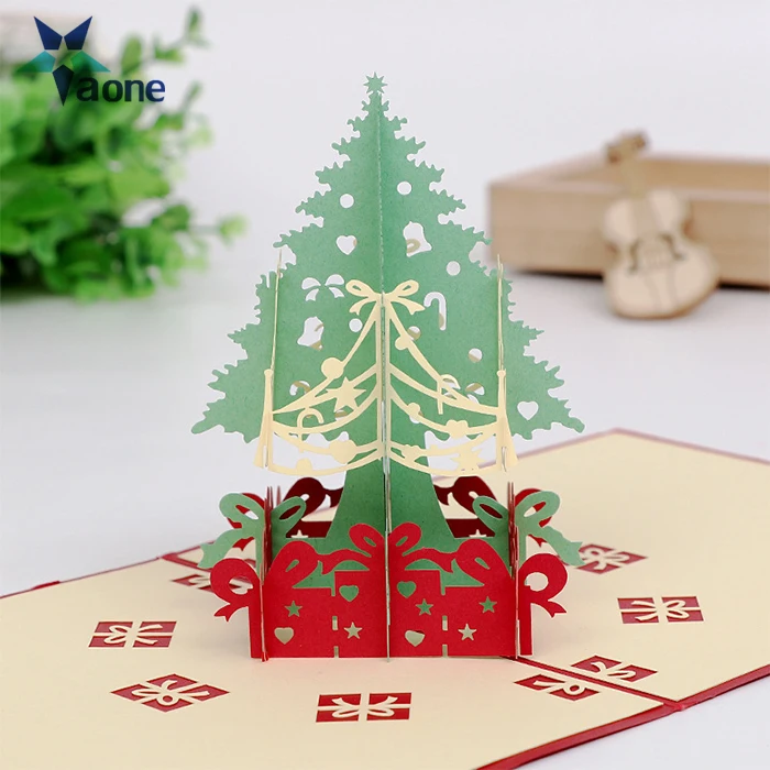 tarjetas de regalo de navidad feliz 3d árbol de navidad láser pop