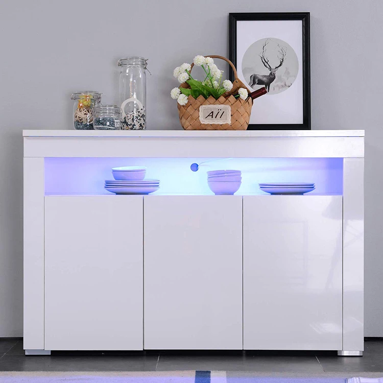 comedor tipo B blanco aparador para almacenamiento con led RGB Armario de alto brillo de Tuff Concepts para sala de estar mobiliario 