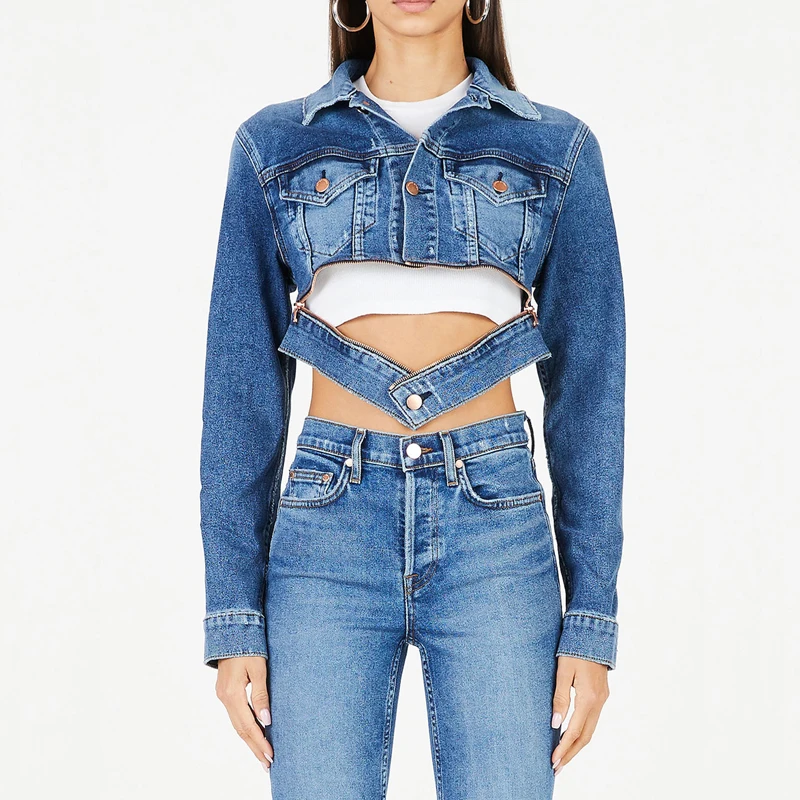 Buy Waistband Zipper Jacket,Denim Top 