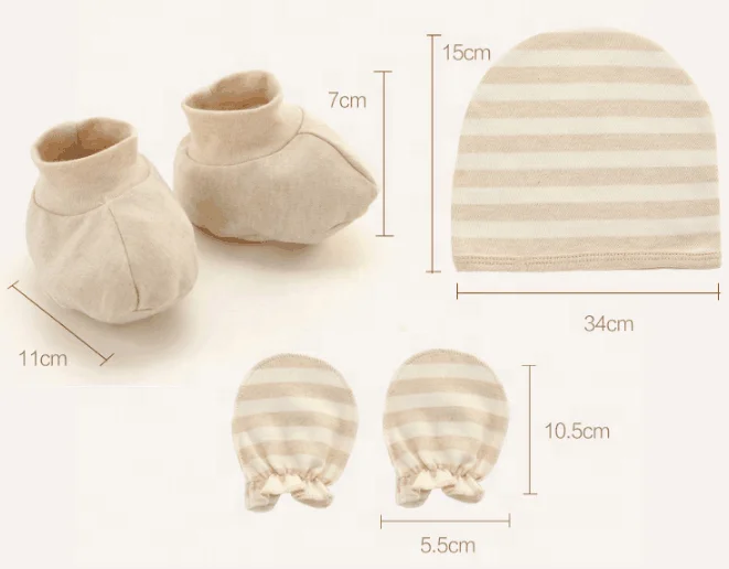 
Заводская оптовая торговля из органического хлопка, милый комплект одежды из 3 предметов для новорожденных шапка варежки пинетки Подарочный набор пинетки и варежки 