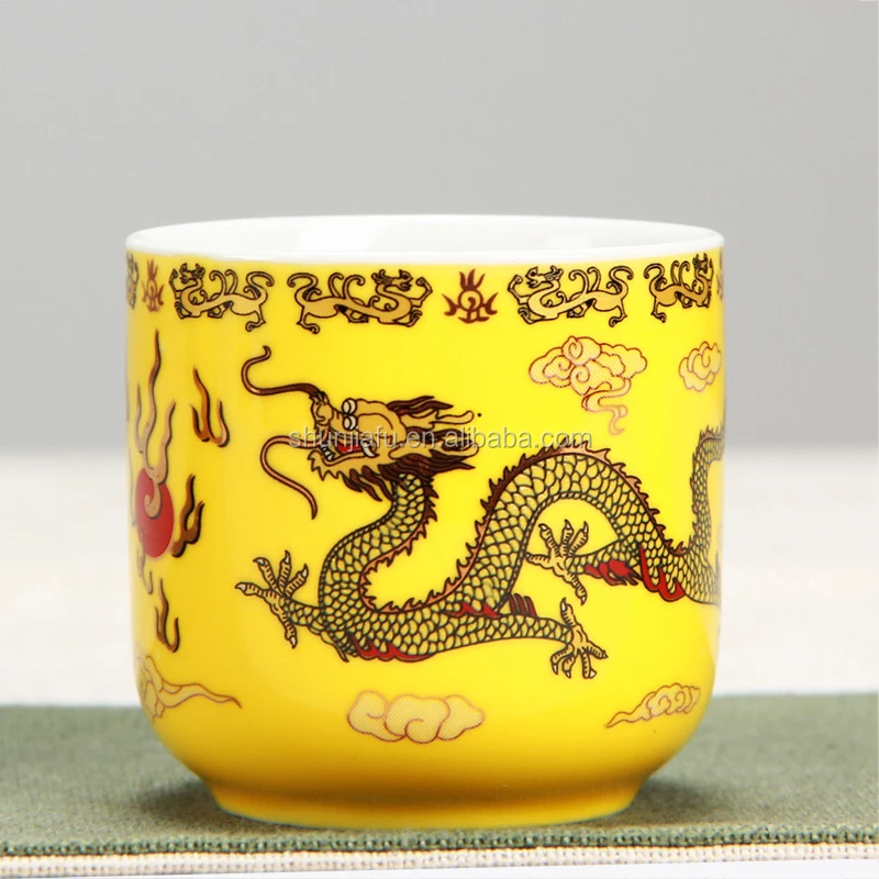 Golden Dragon Red Glaze Ceramic Teapot and Ceramic Cups Assemblage Ceramic Tea Sets