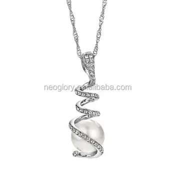 Neoglory Charm Cream Shell Pearl Helix Pendant For Women Platinum Plated White Rhinestone Twisted Necklace Gift New Wholesale