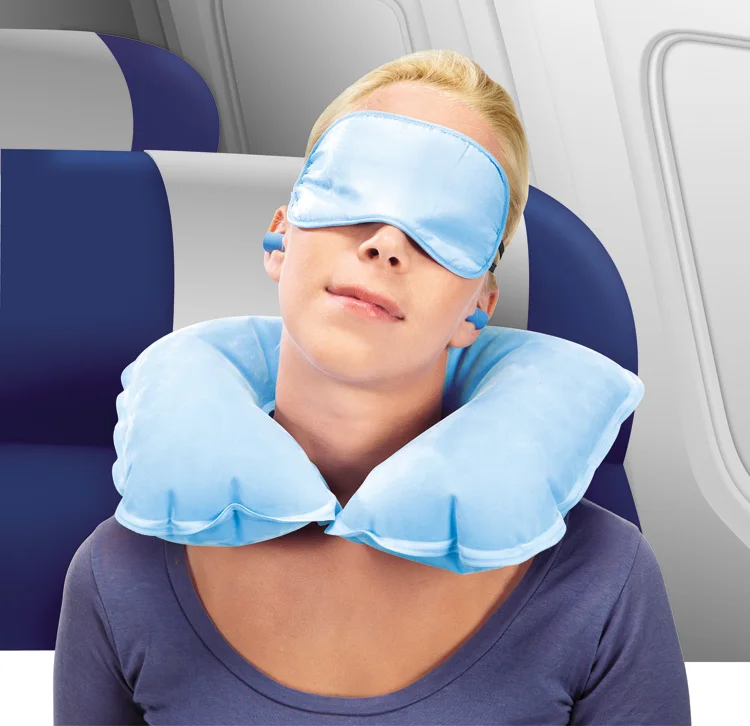 Custom Push Button Inflatable air Pump Soft Neck Support Travel Airplane Pillow for Airplanes