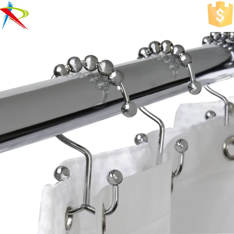 Stainless Steel Shower Hooks Brass Bead Bathroom Shower Curtain Ring ...