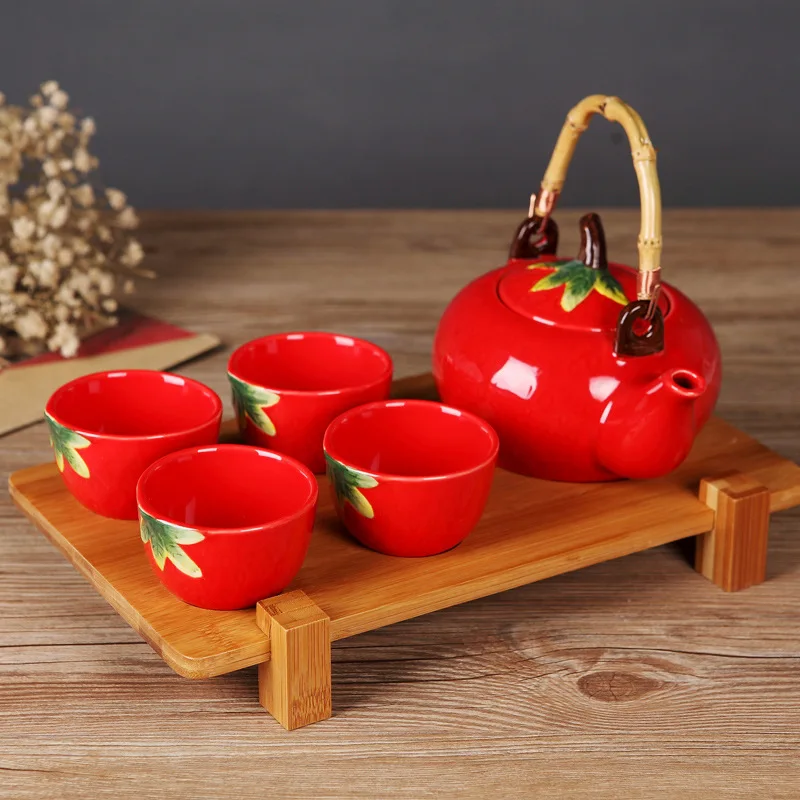 2018 Fruit Style Watermelon/Apple Teapot With Infuser 5pcs Ceramic Tea Set