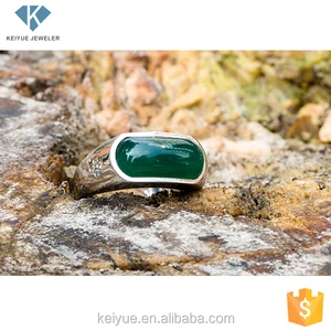 Keiyue Custom Men's 925 Silver Ring with Green Gemstone Crystal Clear Silver Bijouterie for Wedding and Party