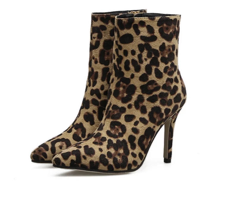 leopard pointed toe ankle boots