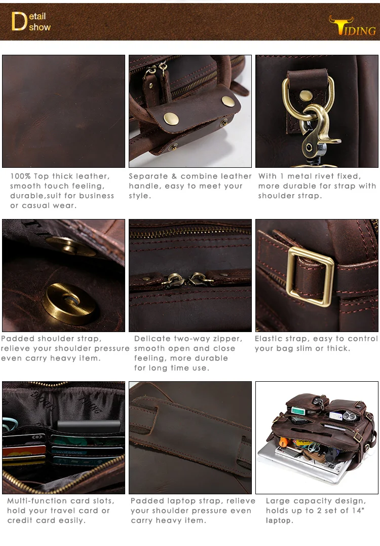 Factory Supply Wholesale Vintage Design Genuine Leather Briefcase Crazy ...