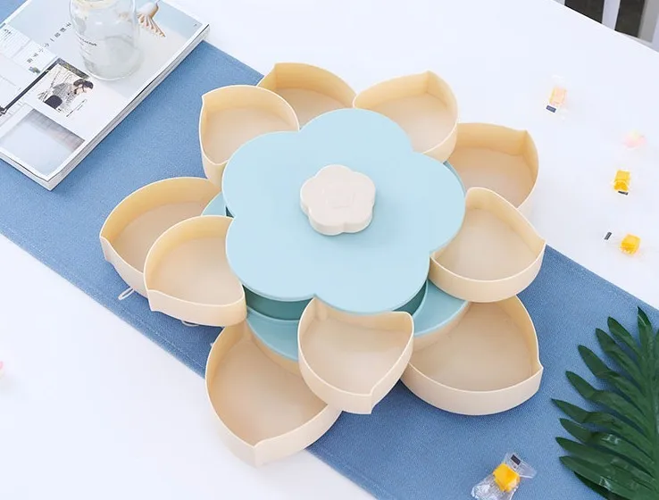 Double Layer Petal Rotating Melon Fruit Plate Shaking Sound Snack Plate Creative Storage Plate