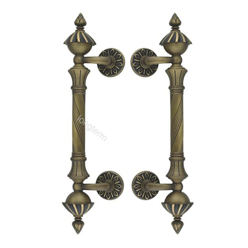 Vintage Exterior Interior Double Wood Door Pull Handle Main Entry Set Large Knurled Antique Brass Glass Door Handle