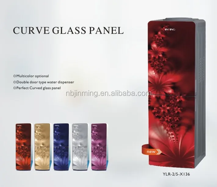 Colorful Customized Curved Glass Door 20L Water Cooler Hot and Cold Water  Dispenser with Refrigerator or Cabinet