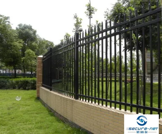Wrought Iron Gate Mounted Between Stone Pillars Secure-Nett Fence