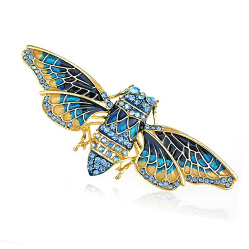 High Quality Rhinestones Crystal Colored Cicada Insect Brooch Lapel Pins for Gift