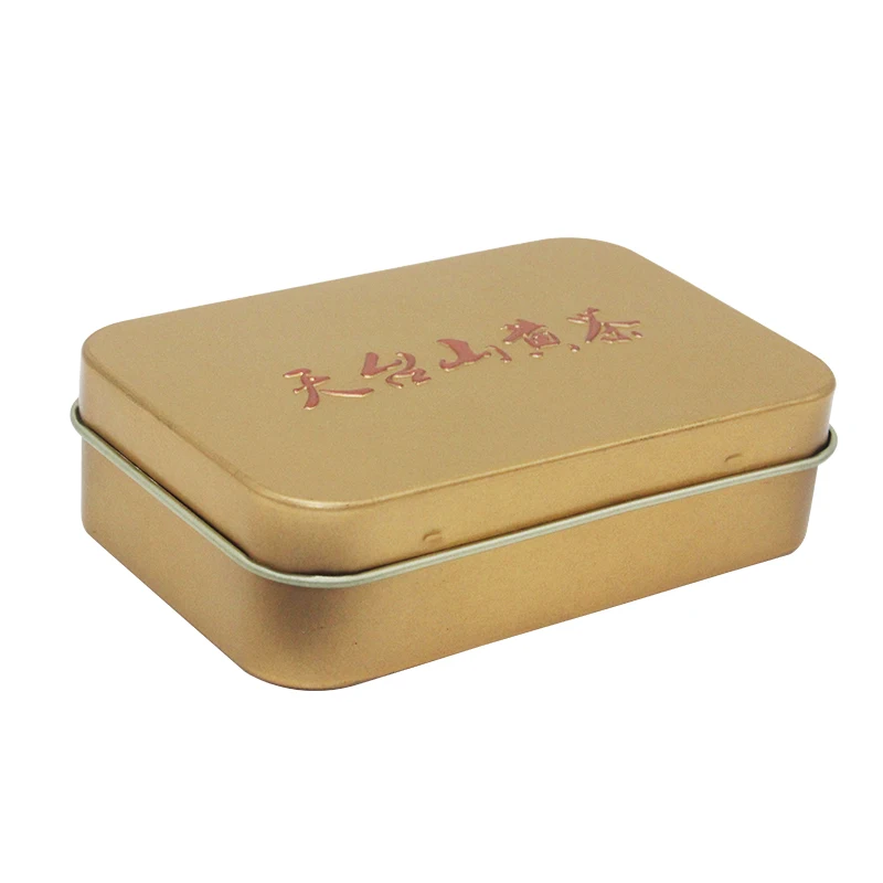 Rectangular Shape Small Hinged Metal Box for Soap and Tea with Embossed logo