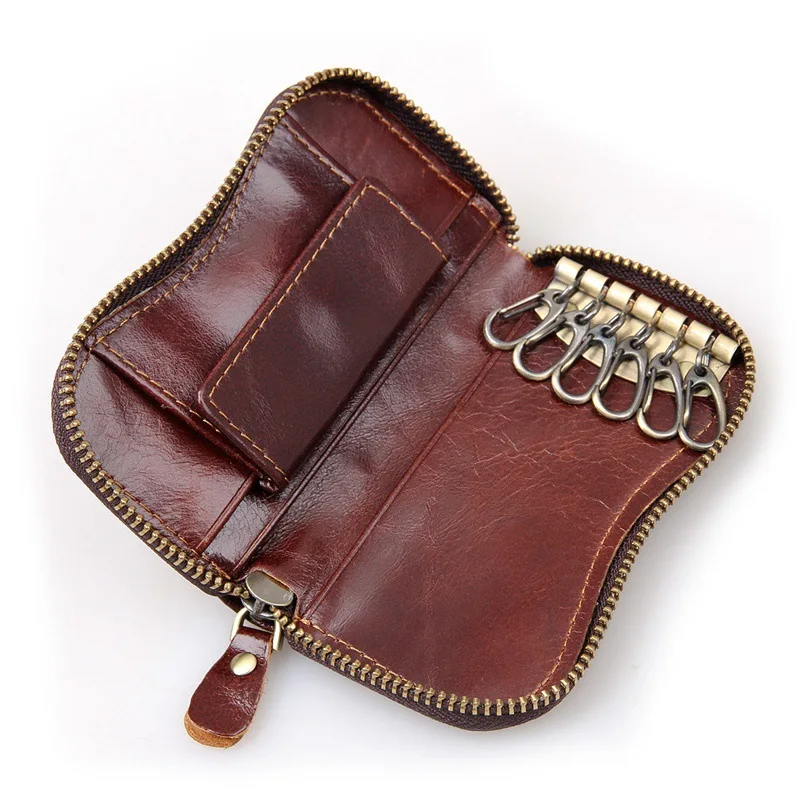 Source Men's Genuine Leather Vintage car key holder with coin purse  classical zipper lock leather key wallet on m.