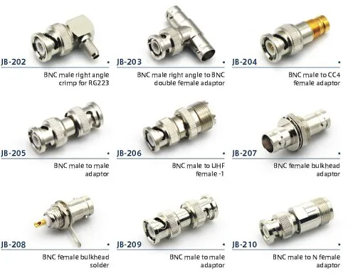 BNC Crimp Connectors BNC to SMA  TNC  N UHF 1.6/5.6 BNC male female for G174 RG316 RG8 LMR400 RG58 RG59 manufacture
