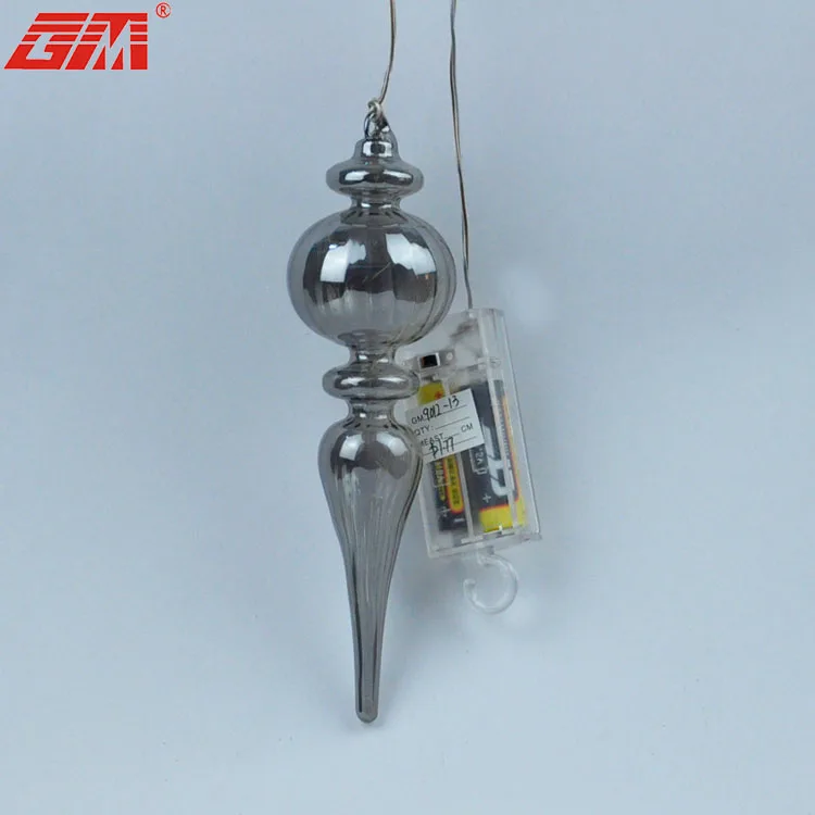 Factory Wholesale Mercury Glass Finial Ornament Antiqued Gold Glass Drop Hanging Ornament Christmas Decoration With LED light details