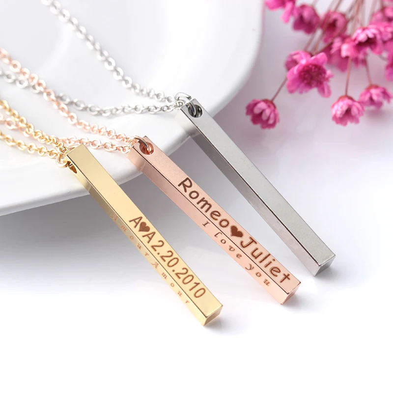 Personalized Name Square Bar Necklace \u2022 Customized Engraved Name Necklace \u2022 Mother's Gift \u2022 Girlfriend's Gift \u2022 Rose Gold Necklace \u2022 Silver