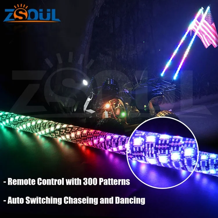 LED Light Whip With Flag 4 5 6 Feet Whip Antenna Light Pole Quick Release for SxS ATV Quad UTV Polaris RZR 4 Wheeler Sand Rail