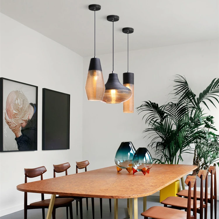 Modern Restaurant Table Ceiling Hanging Light Nordic Hand Blown Glass Pendant Lamp for Dining Table Bedside Hotel Saloon Cafe
