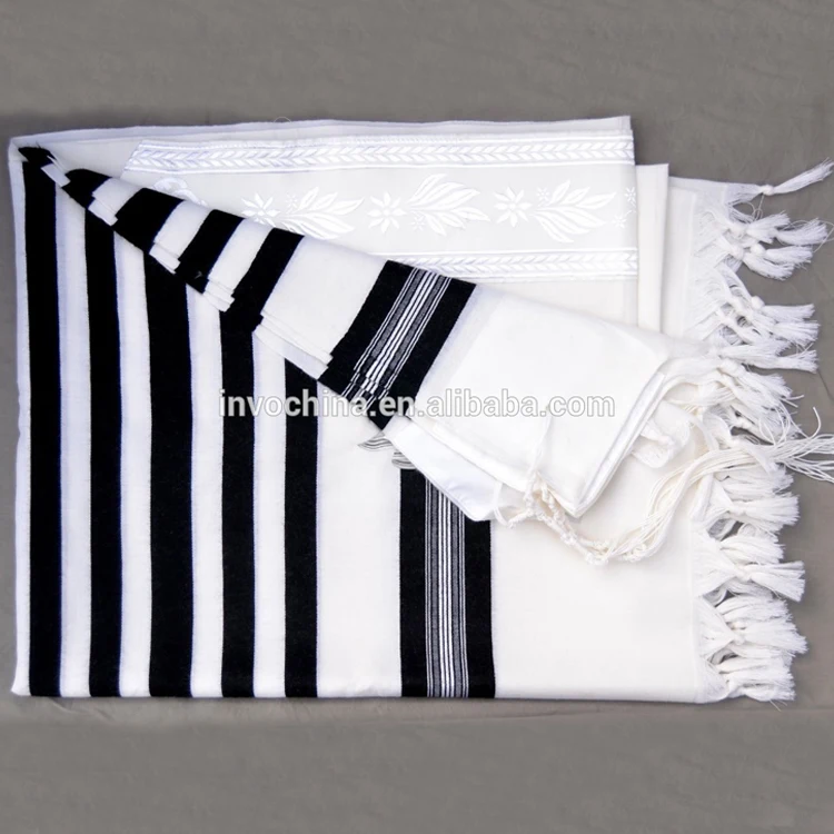 100% Wool Tallit Prayer Shawl in Black and Gold Stripes Size 24" L X 72" W 