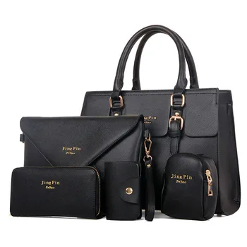 wholesale cheap 5 piece set pu leather Key case Cartera tote bag hand bags handbag with custom logo