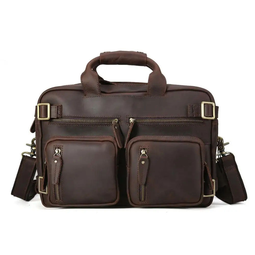 Tiding Men Expandable Genuine Leather Briefcase Convertible Backpack Shoulder Laptop Bag