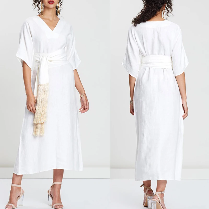 maxi white linen dress