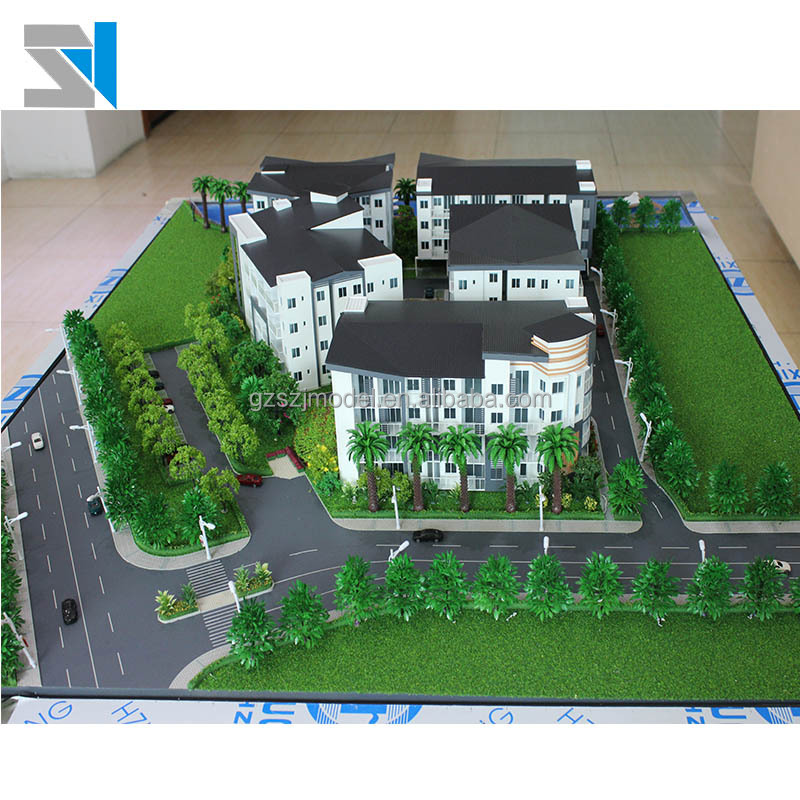 
 3d-архитектура физических моделей с моделями деревьев, автомобилей и мебели  