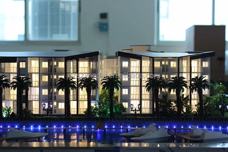 
 3d-архитектура физических моделей с моделями деревьев, автомобилей и мебели  