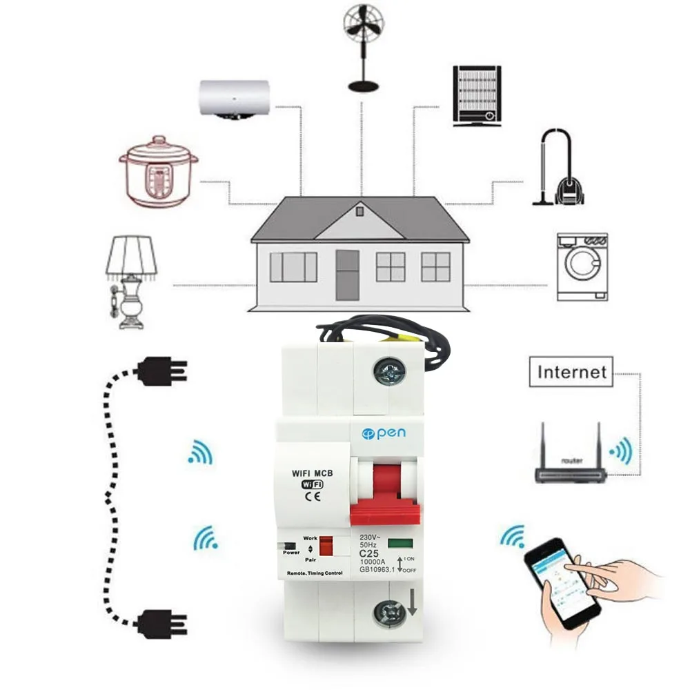 2P  for Alexa and Google Home with Overload Short Circuit protection C Curve  Remote Control Wifi Mcb Circuit Breaker