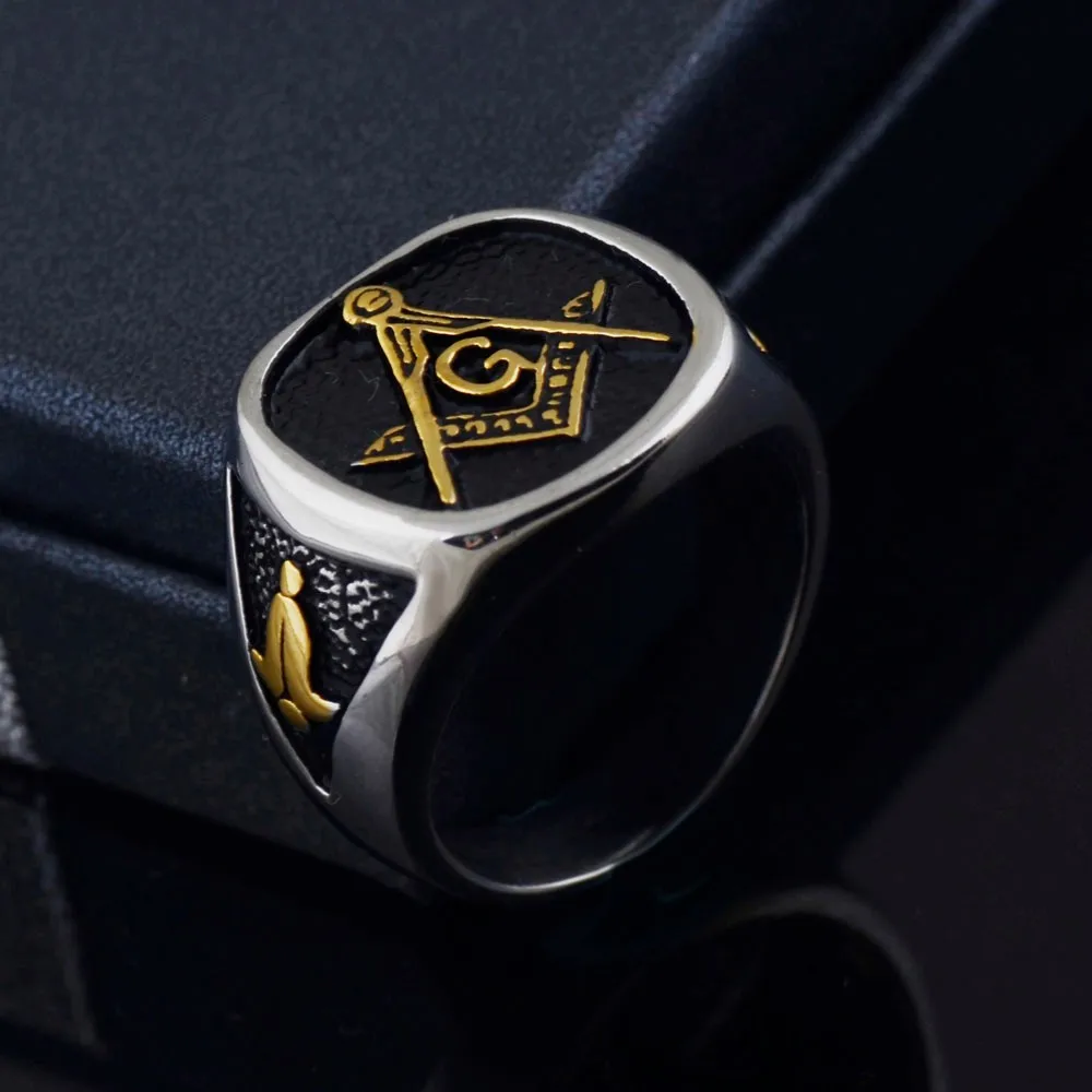 18K Gold College Style Look (Silver Color) Stainless Steel Freemason ...