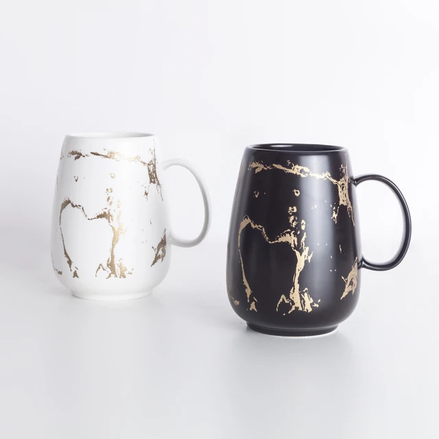 Small Mouth Stoneware Gold Black White Coffee Cup17oz Big Coffee Mug