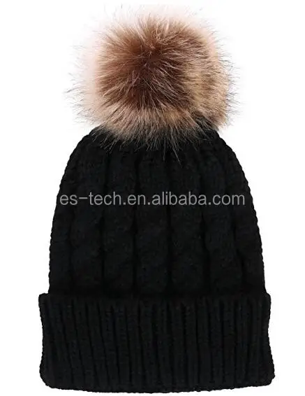 black beanie tan pom