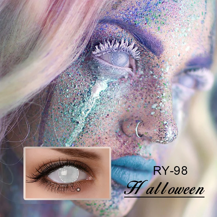Pseyeche Хэллоуин цветные контактные линзы сумасшедших слепой контактные линзы красная сетчатая Голливуд цветные контактные линзы