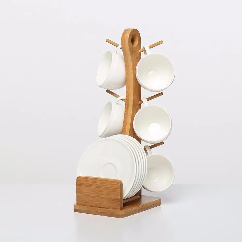 Árbol de taza, soporte de bambú extraíble para tazas de café, organizador  con 6 ganchos, gancho para tazas, soporte para tazas de café, secadora de