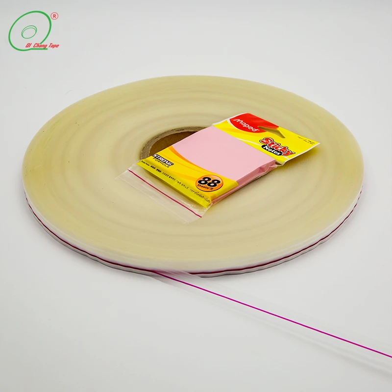 13mm  bopp hdpe removable bag sealing tape with red line printing manufacture