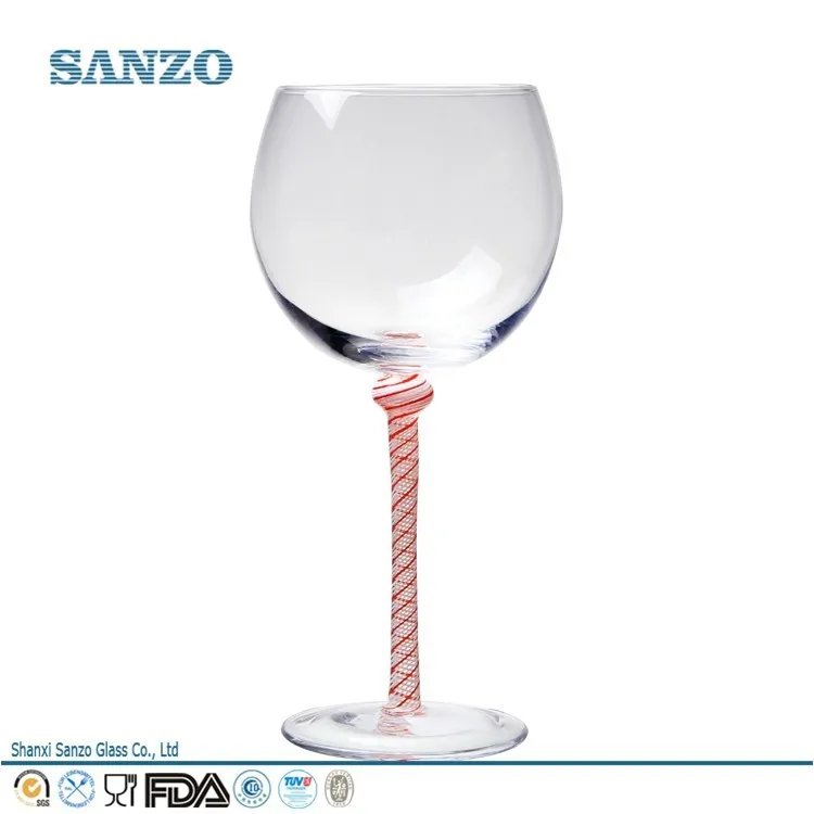 Bl09416 Sanzo Verre De Vin Rouge Avec Rouge Et Blanc Bandes Tige Décoration  - Buy Verre De Vin Rouge Avec Rouge Et Blanc Bandes Tige Décoration Product  On Alibaba.com