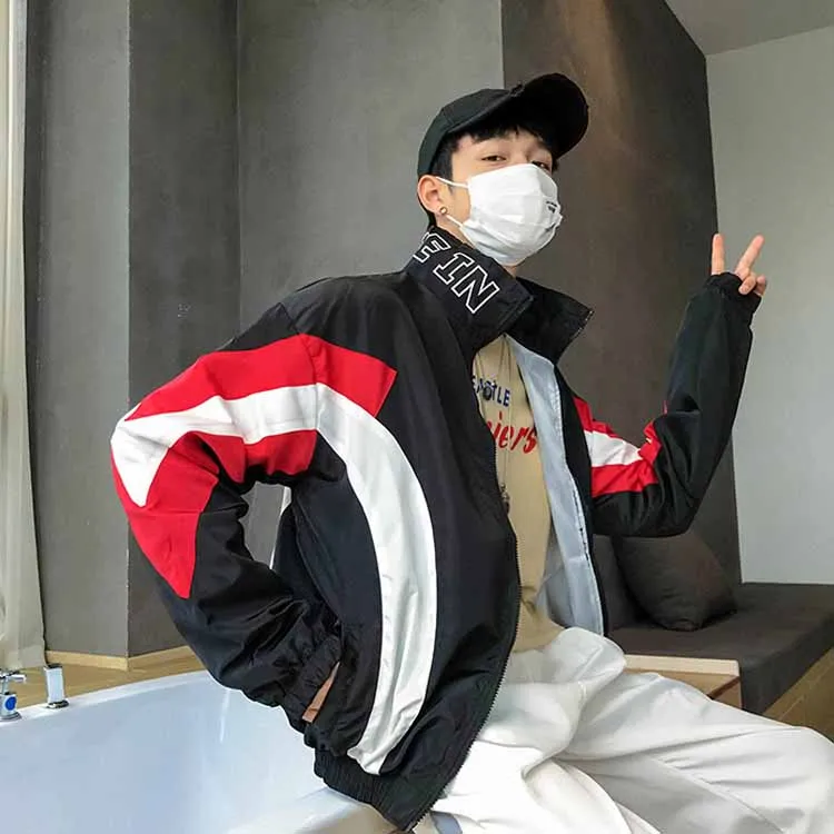 Rainbow Touches Spring Color Block Mens Printing Windbreaker Jacket