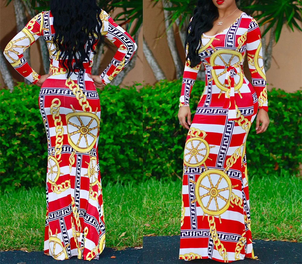 New African Casual Long Sleeve Bodycon Dashiki Dress Designs