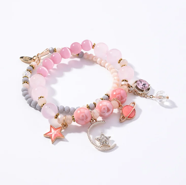 Simple Fresh Multi Layer Star Moon Cat Eye Crystal Bracelet for Women