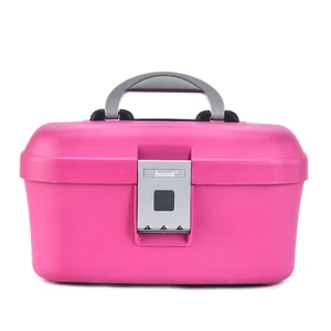 BUBULE Modern Fashion PP Portable Hard Travel Cosmetic Case with Mirror 14 Inch Durable Double Layer Square Shape