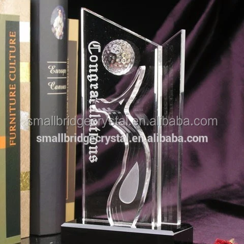 High quality golf design crystal sports trophy