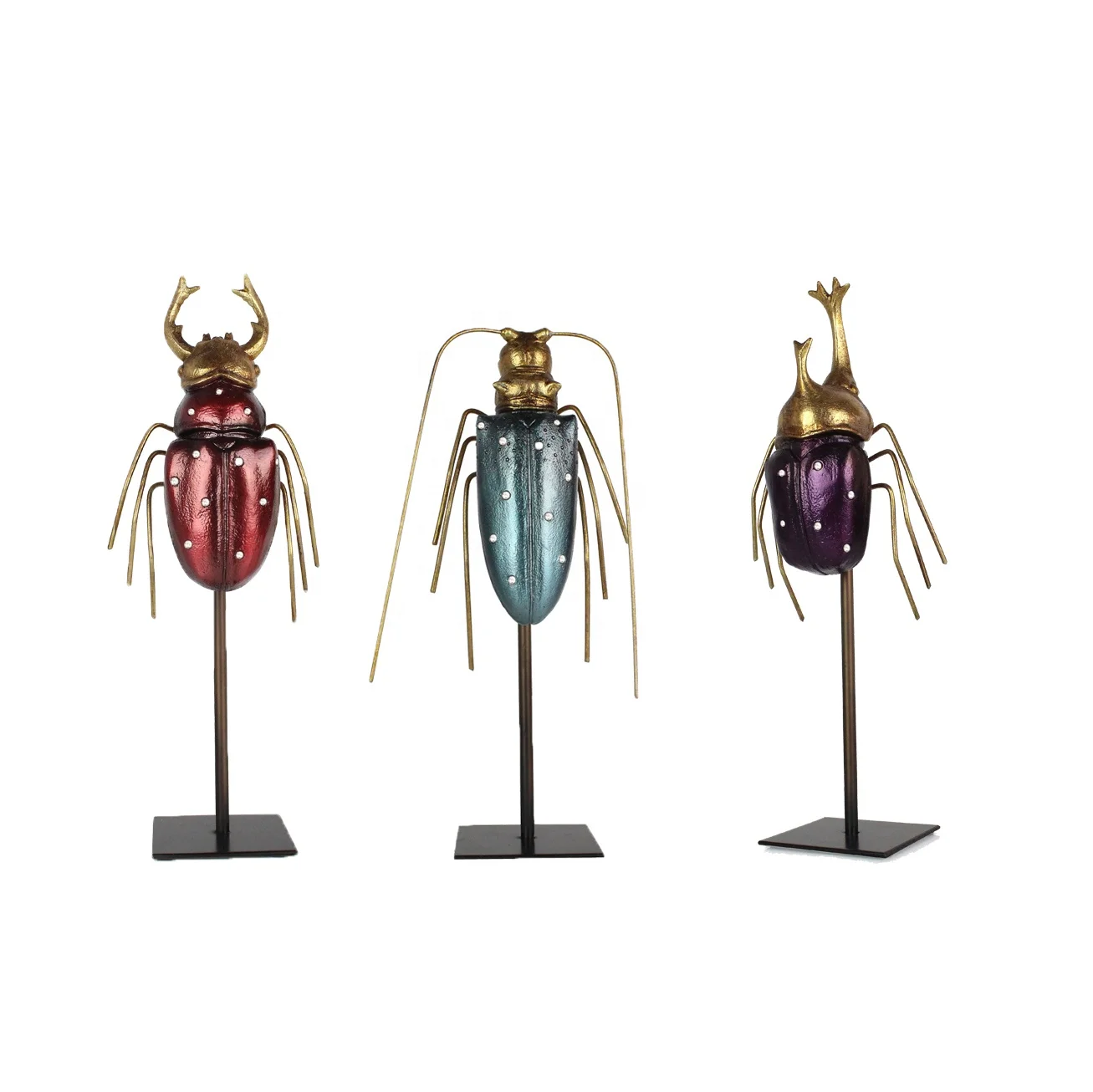 3D New Resin Beetles Sculpture Insect Home Decor with Metal Base Gifts