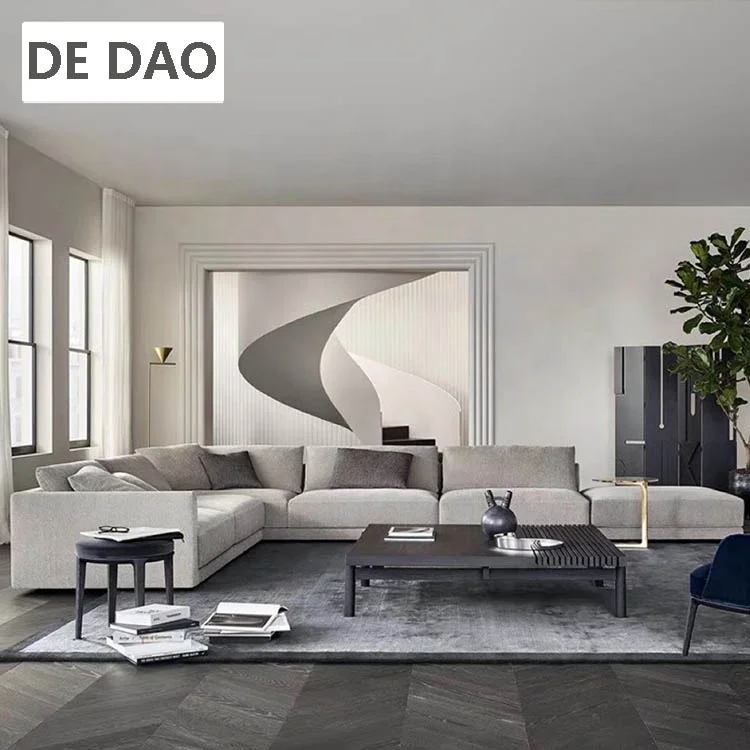Italy Design Sectional Combination of Simple Nordic L Shape Sofa Fabric Latest 7 Seater Sofa Set for Big Living Room Furniture