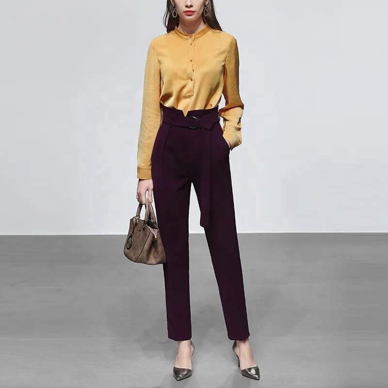 Oem New Spring Stand Collar Blouse High Waist Ninth Pants Two Piece Set  Women Clothing 2019 - Buy Oem High Waist Ninth Pants,Spring Stand Collar  Blouse,2019 New Two Piece Set Women Clothing