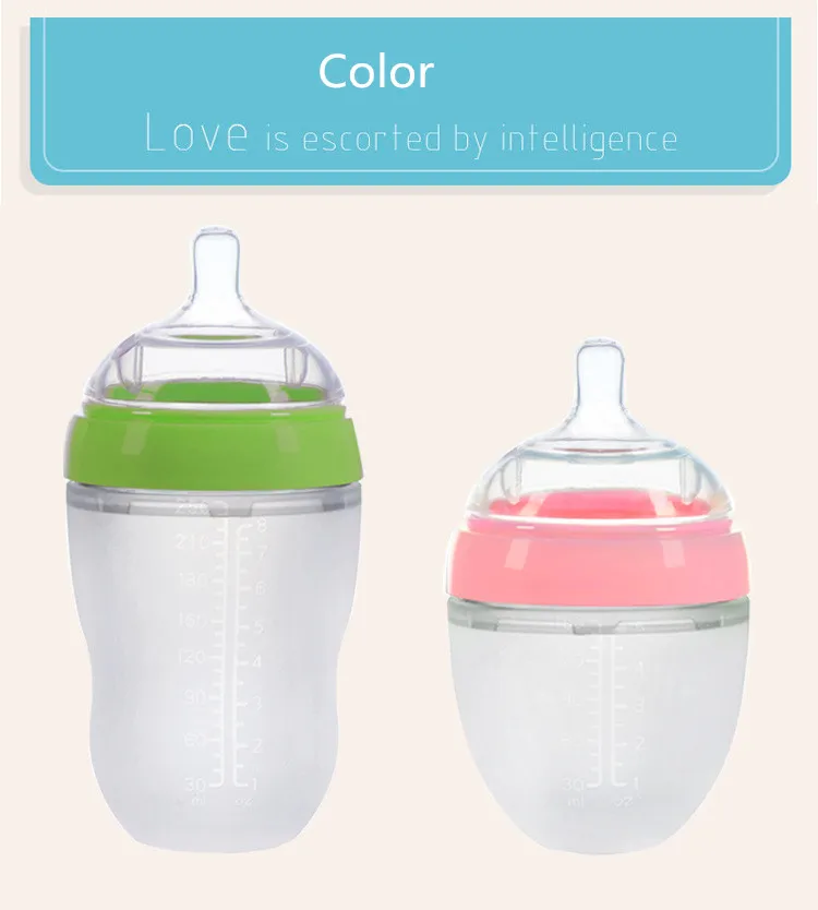 BPA Free Wide Neck Soft Baby Bottles Silicone Baby Feeding Bottle