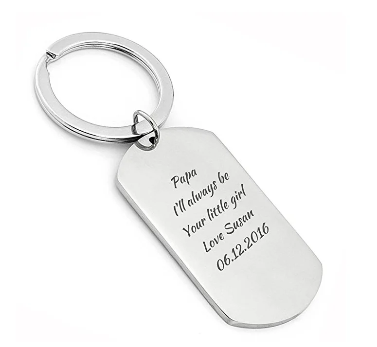PERSONALIZED FREE ENGRAVING Stainless Steel Peace Sign Dog Tag Keychain Ring