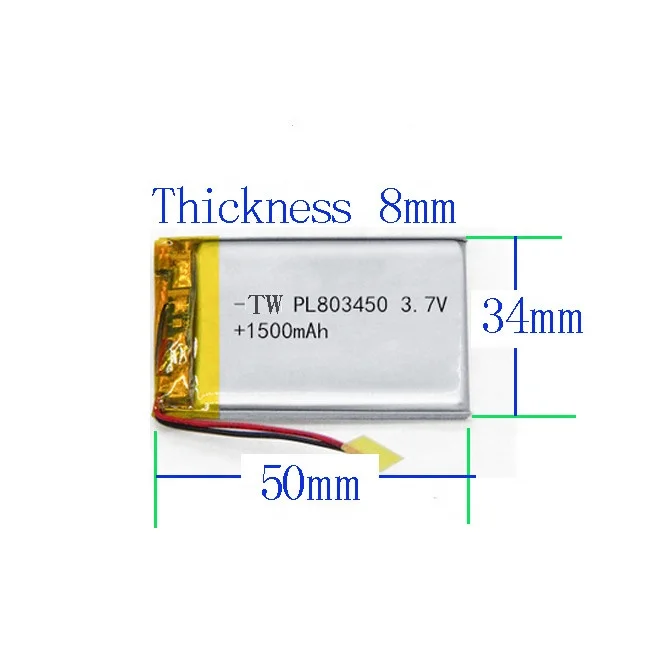 803450 1500mAh 3.7v high capacity size rechargeable small  lithium polymer ion battery cells pack