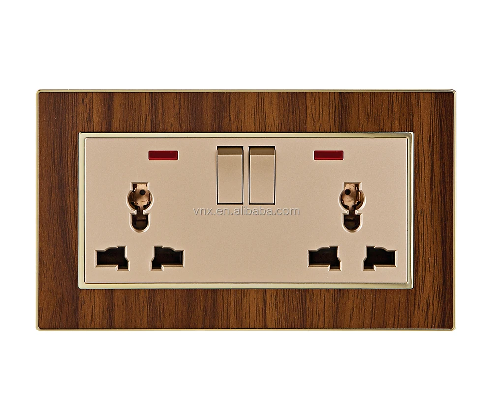 Factory Custom Household British/UK Standard Plug Living Room Indoor Wall TV Satellite Electrical Wood Grain Gold Panel Socket